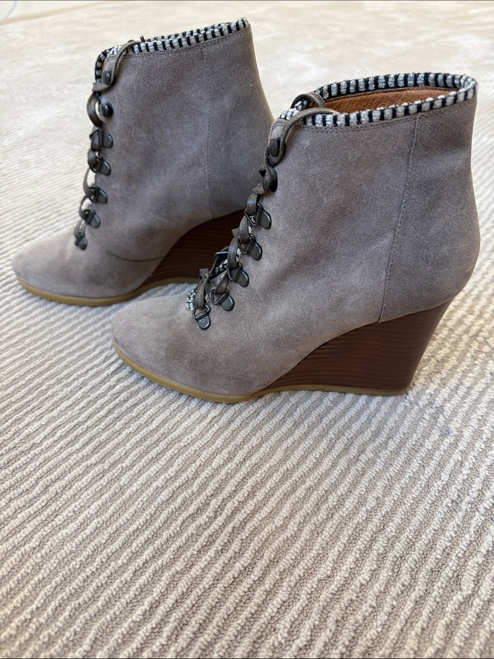 J. Crew Taupe Suede Lace-Up Wedge Ankle Boots